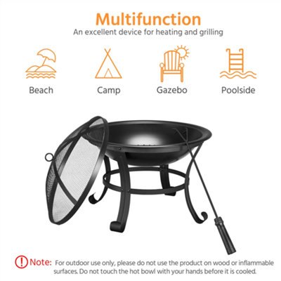 Yaheetech Outdoor Round Fire Pit with Mesh Screen Cover - 6