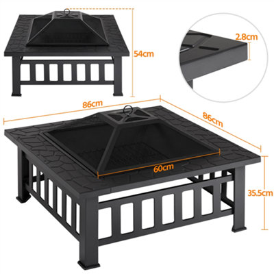 Yaheetech Outdoor Square Fire Pit with Cover and Poker Black - 3