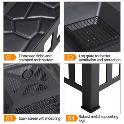 Yaheetech Outdoor Square Fire Pit with Cover and Poker Black - 4