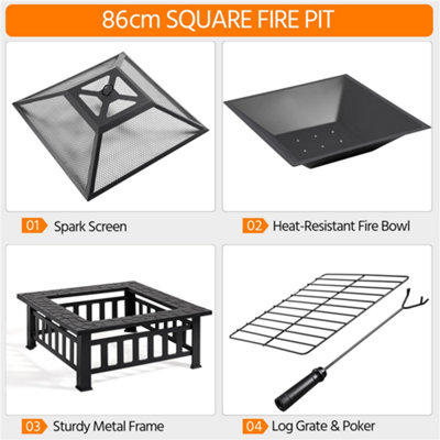 Yaheetech Outdoor Square Fire Pit with Cover and Poker Black - 5