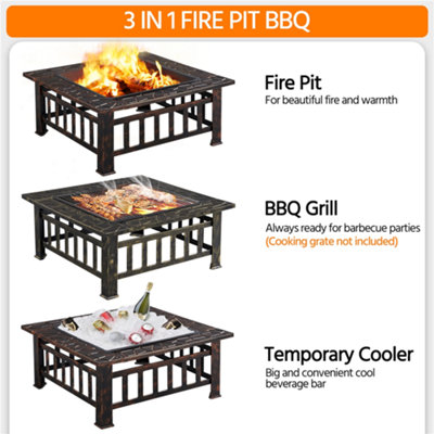 Yaheetech Outdoor Square Fire Pit with Cover and Poker Black - 7