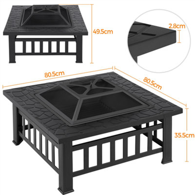 Yaheetech Outdoor Square Fire Pit with Cover and Poker