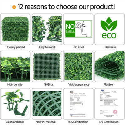 Yaheetech Pack of 12 Artificial Boxwood Hedge Panel Plastic Greenery Fence Wall - 4