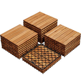 Yaheetech Pack of 27 Acacia Wood Interlocking Deck Tiles Waterproof Flooring Tiles 30cm x 30cm