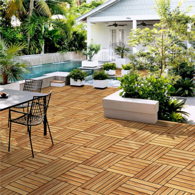 Yaheetech Pack of 27 Acacia Wood Interlocking Deck Tiles Waterproof Flooring Tiles 30cm x 30cm