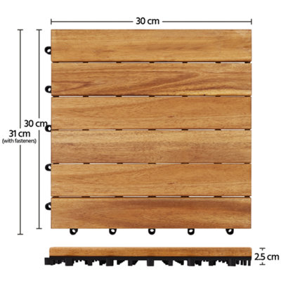 Yaheetech Pack of 27 Acacia Wood Interlocking Deck Tiles Waterproof Flooring Tiles 30cm x 30cm - 3