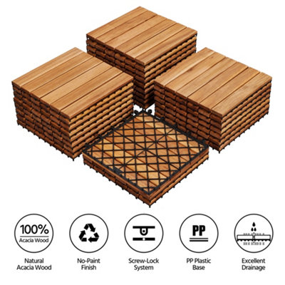 Yaheetech Pack of 27 Acacia Wood Interlocking Deck Tiles Waterproof Flooring Tiles 30cm x 30cm - 4