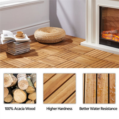 Yaheetech Pack of 27 Acacia Wood Interlocking Deck Tiles Waterproof Flooring Tiles 30cm x 30cm - 6