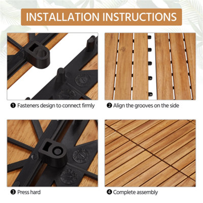 Yaheetech Pack of 27 Acacia Wood Interlocking Deck Tiles Waterproof Flooring Tiles 30cm x 30cm - 7