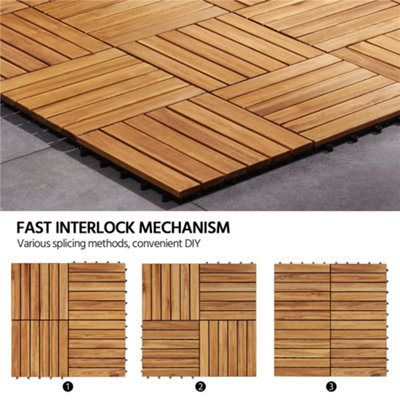 Yaheetech Pack of 27 Acacia Wood Interlocking Deck Tiles Waterproof Flooring Tiles 30cm x 30cm - 9