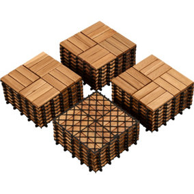 Yaheetech Pack of 27 Interlocking Deck Tiles Waterproof Acacia Wood Flooring Tiles 30cm x 30cm