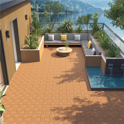 Yaheetech Pack of 27 Interlocking Deck Tiles Waterproof Acacia Wood Flooring Tiles 30cm x 30cm