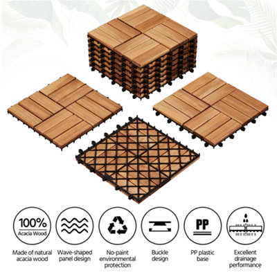 Yaheetech Pack of 27 Interlocking Deck Tiles Waterproof Acacia Wood Flooring Tiles 30cm x 30cm - 4