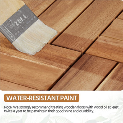 Yaheetech Pack of 27 Interlocking Deck Tiles Waterproof Acacia Wood Flooring Tiles 30cm x 30cm - 6