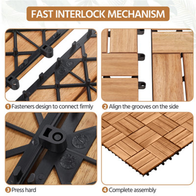 Yaheetech Pack of 27 Interlocking Deck Tiles Waterproof Acacia Wood Flooring Tiles 30cm x 30cm - 7