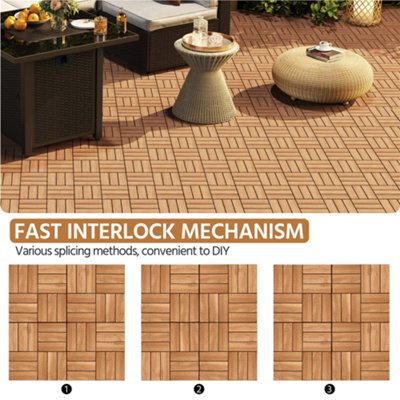Yaheetech Pack of 27 Interlocking Deck Tiles Waterproof Acacia Wood Flooring Tiles 30cm x 30cm - 8