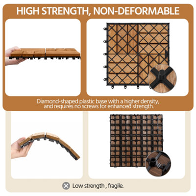 Yaheetech Pack of 27 Interlocking Deck Tiles Waterproof Acacia Wood Flooring Tiles 30cm x 30cm - 9