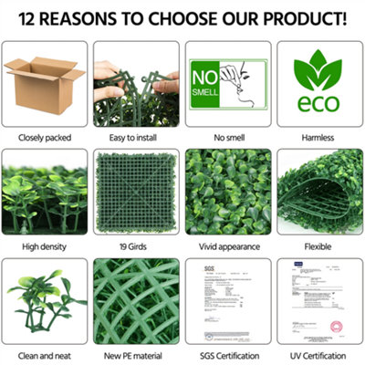 Yaheetech Pack of 6 Artificial Boxwood Hedge Panel Plastic Greenery Artificial Boxwood Topiary - 5