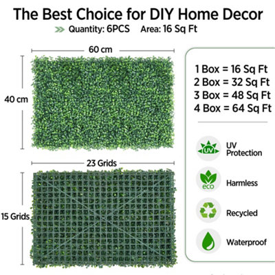 Yaheetech Pack of 6 Artificial Grass Boxwood Hedge Wall Panels Privacy Hedge Screen - 4