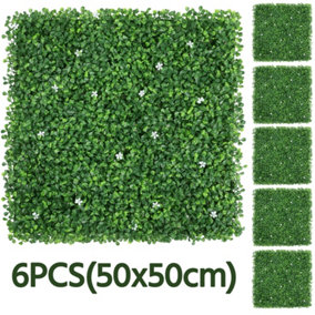 Yaheetech Pack of 6 Artificial Plastic Boxwood Hedge Panel with White Flowers