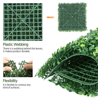 Yaheetech Pack of 6 Artificial Plastic Boxwood Hedge Panel with White Flowers - 4
