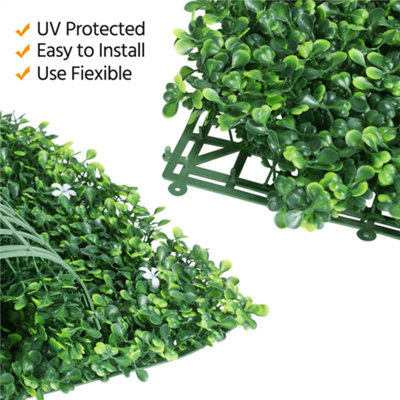 Yaheetech Pack of 6 Artificial Plastic Boxwood Hedge Panel with White Flowers - 6
