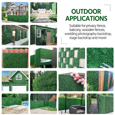 Yaheetech Pack of 6 Artificial Plastic Boxwood Hedge Panel with White Flowers - 7
