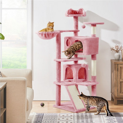 Yaheetech Pink 144.5cm Cat Tree Tower with Condos & Dangling Balls ...