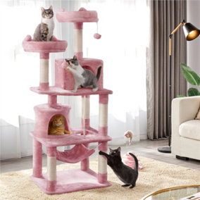 Yaheetech Pink 158cm Multilevel Cat Tree Tower with 2 Condos & Scratching Post