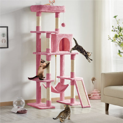 Yaheetech Pink 159.5cm Multilevel Cat Tower Plush Cat Tree with Hammock Price Comparisons | Compare The Build