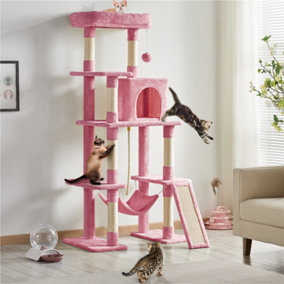 Yaheetech Pink 159.5cm Multilevel Cat Tower Plush Cat Tree with Hammock