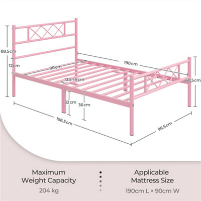 Yaheetech Pink 3ft Single Metal Bed Frame with Cross Design Headboard ...