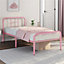 Yaheetech Pink 3ft Single Metal Bed Frame with High Headboard Strong Iron Platform Bed for Bedroom