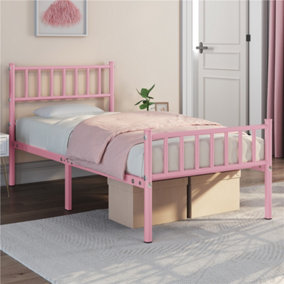 Yaheetech Pink 3ft Single Metal Bed Frame with Slatted Headboard and Footboard