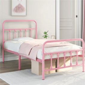 Yaheetech Pink 3ft Single Vintage Metal Bed Frame with High Headboard and Footboard