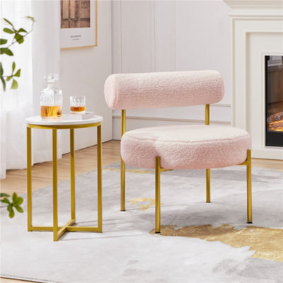 Yaheetech Pink Boucle Accent Chair with Round Padded Seat and Gold Metal Legs