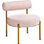Yaheetech Pink Boucle Accent Chair with Round Padded Seat and Gold Metal Legs