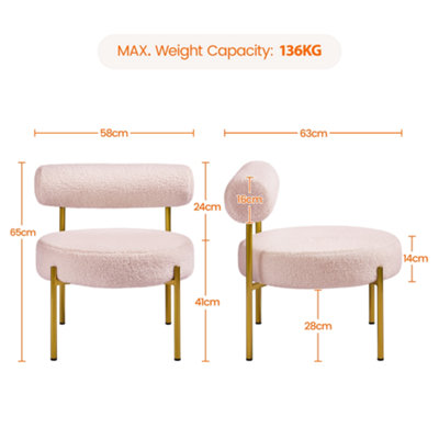 Yaheetech Pink Boucle Accent Chair with Round Padded Seat and Gold Metal Legs