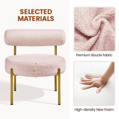 Yaheetech Pink Boucle Accent Chair with Round Padded Seat and Gold ...