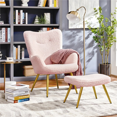 Yaheetech Pink Fabric Accent Armchair and Ottoman Set