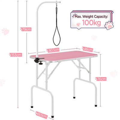 Yaheetech Pink Foldable Pet Grooming Table W/Loop Noose Height Adjustable Arm Folding Legs