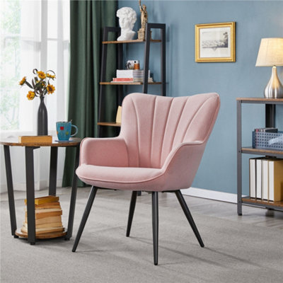 Yaheetech Pink Modern Pleated Curved Back Fabric Accent Chair Upholstered Armchair