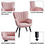 Yaheetech Pink Modern Pleated Curved Back Fabric Accent Chair Upholstered Armchair