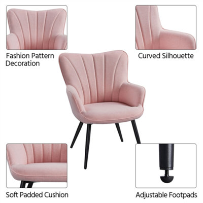 Yaheetech Pink Modern Pleated Curved Back Fabric Accent Chair Upholstered Armchair