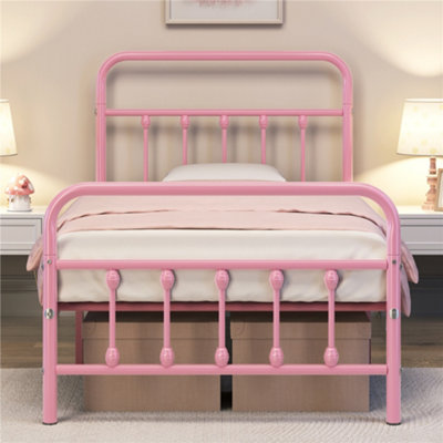 Yaheetech Pink Single Platform Bed with High Headboard