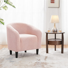 Yaheetech Pink Upholstered Boucle Club Chair Accent Barrel Chair