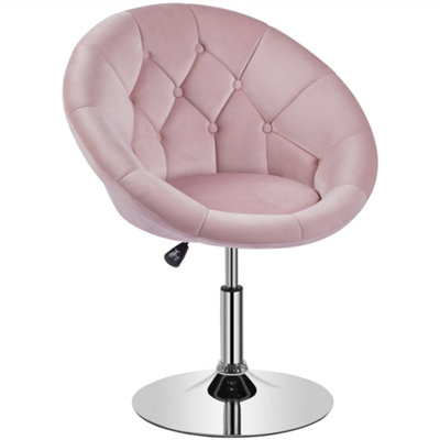 Yaheetech Pink Upholstered Height Adjustable Round Swivel Chair