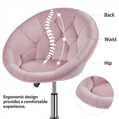 Yaheetech Pink Upholstered Height Adjustable Round Swivel Chair