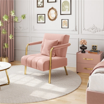 Yaheetech Pink Velvet Accent Armchair with Cozy Pillow and Gold Metal Frame