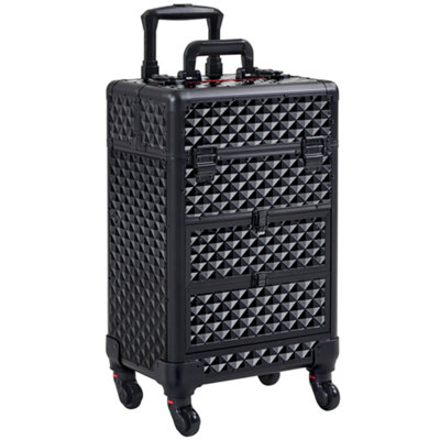 Yaheetech Professional Rolling Makeup Train Case with Drawers Black